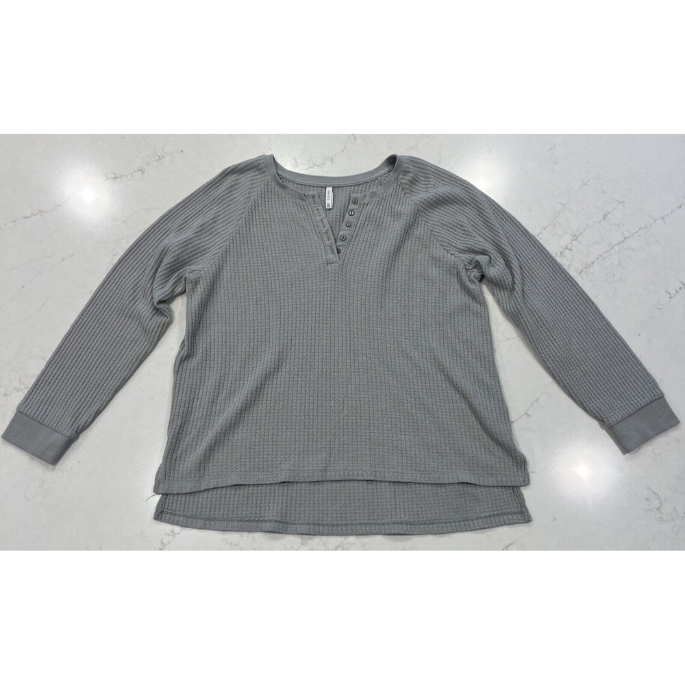 Z Supply Womens Button Brushed Henley Pullover Shirt Soft‎ Gray Boho Sz XL
